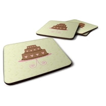 Heart Chocolate Cake on Green Foam Coaster Set of 4