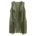 thumbnail image 2 of Baberdicy Women's Mid-Length Tassel Vest, Sleeveless Open Front Cardigan Tank Jacket , Solid Fringe Vest, Sleeveless Duster Cardigan, Boho Layer Green M, 2 of 5