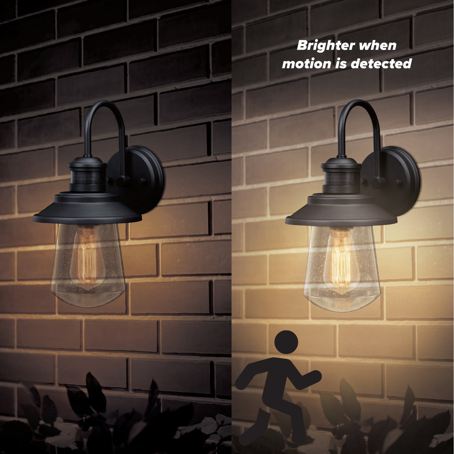 Globe Electric Mariner 1-Light Matte Black Motion Activated Outdoor Wall Sconce with Seeded Glass Shade