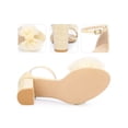 thumbnail image 3 of BLISSFUL STEP Women's Shoes Stone Pattern Chunky Heel Ankle Strap Open Toe Mesh Bow Sandals Beige 8, 3 of 6
