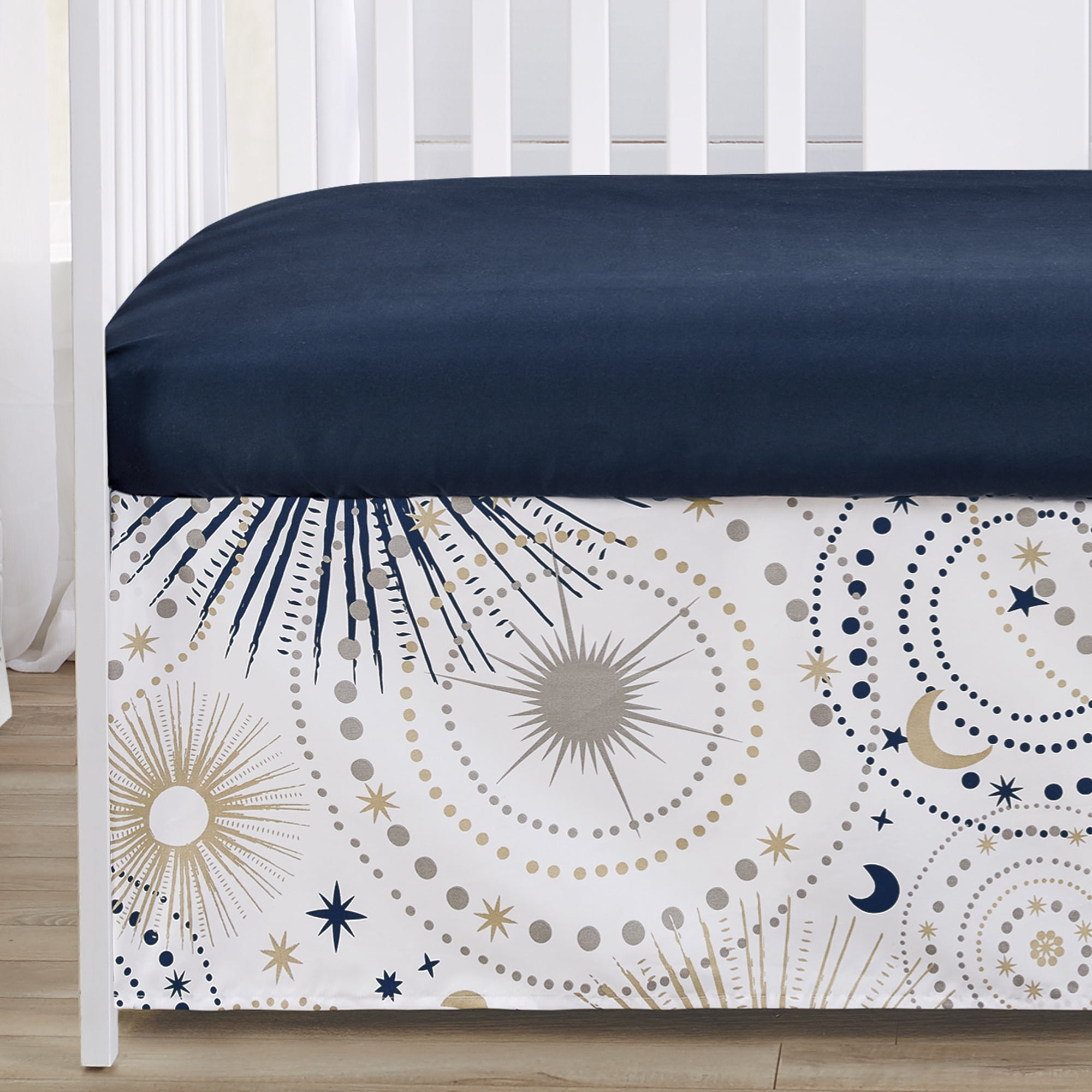 Sweet Jojo Designs Celestial Blue Gold and Grey Crib Bedding + BreathableBaby Breathable Mesh Liner Pad