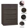 thumbnail image 6 of Homfa 5 Drawer Tall Dresser, Wood Storage Nightstand Chest of Drawers with Cutout Handles for Living Room, Dark Brown, 6 of 7