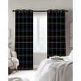 thumbnail image 2 of Black Geometric Black Out Curtains 54 Inch Long, Short Curtains for Small Window, Vintage Grid Plaid Colorful Lines Room Darkening Farmhouse Window Curtains for Kitchen Bedroom 42"x54" 2 Panels, 2 of 8