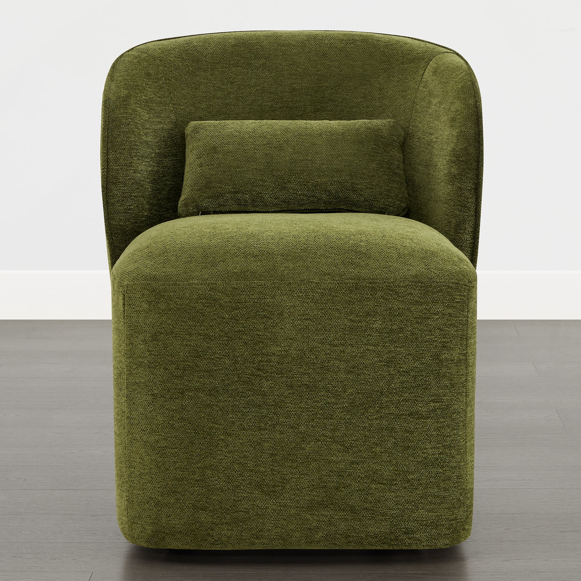 Spruce & Spring Rolling Dining Chairs, Spill-Proof & Stain Resistant Barrel Armchair with Casters, Modern Upholstered Seat and Removable Back Support Pillow for Kitchen Living Room, Green