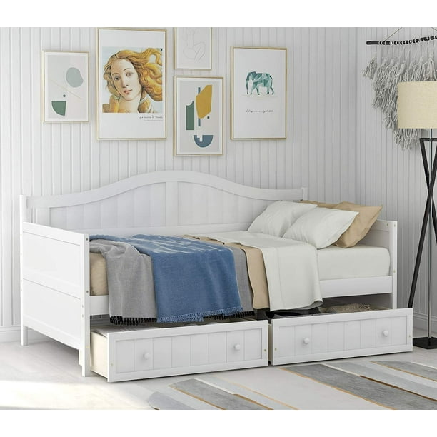 Onever Twin Size Daybed With Storage Drawers Wood Sofa Bed Frame For Bedroom Guest Room Living Com Onever Twin Size Daybed With Storage, Twin Size Sofa Bed Frame
