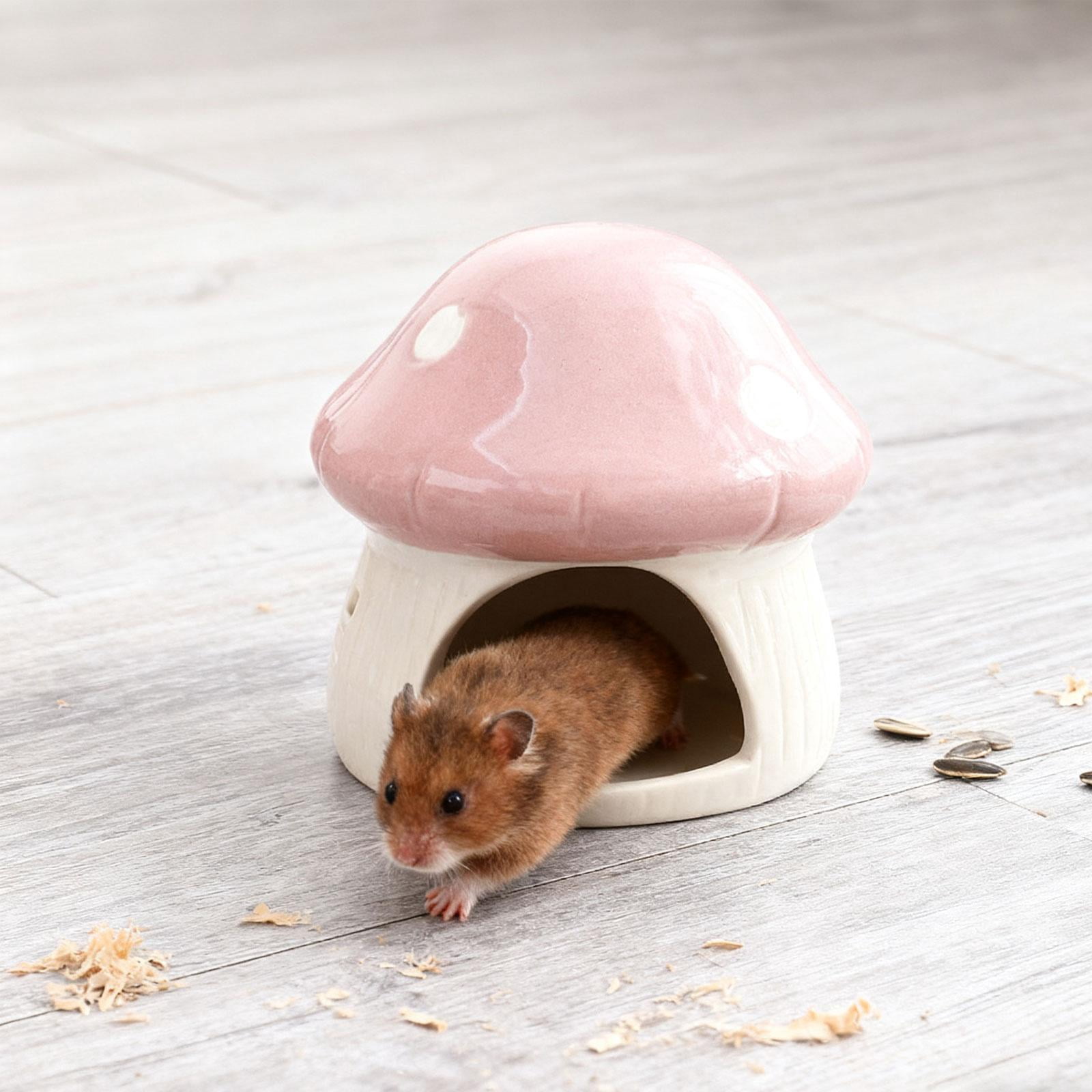 Hamster House Mushroom Shaped Ceramic Hideout Decorative Pink Small Animal Cage Indoor Use
