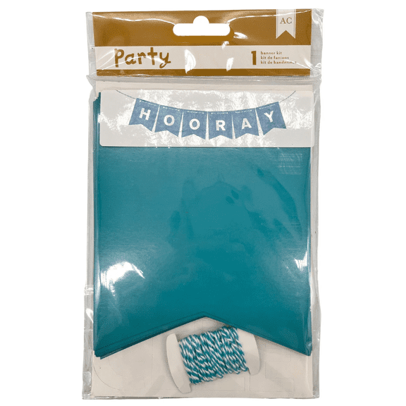6.75 in x 4.75 in DIY Party Banner Kit, Includes 18 Chipboard Banners, Twine, Letter Stickers, Customizable for Birthdays, Celebrations, Events, Crafts, Decor, Easy to Assemble, Blue and White