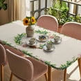 thumbnail image 3 of Spring Botanical Table Cloths for 6 Foot Rectangle Tables, Garden Birds Floral Leaves Rustic Burlap Patio Waterproof Elastic Fitted Tablecloths, Washable Rectangular Table Cover for Camping, 3 of 8