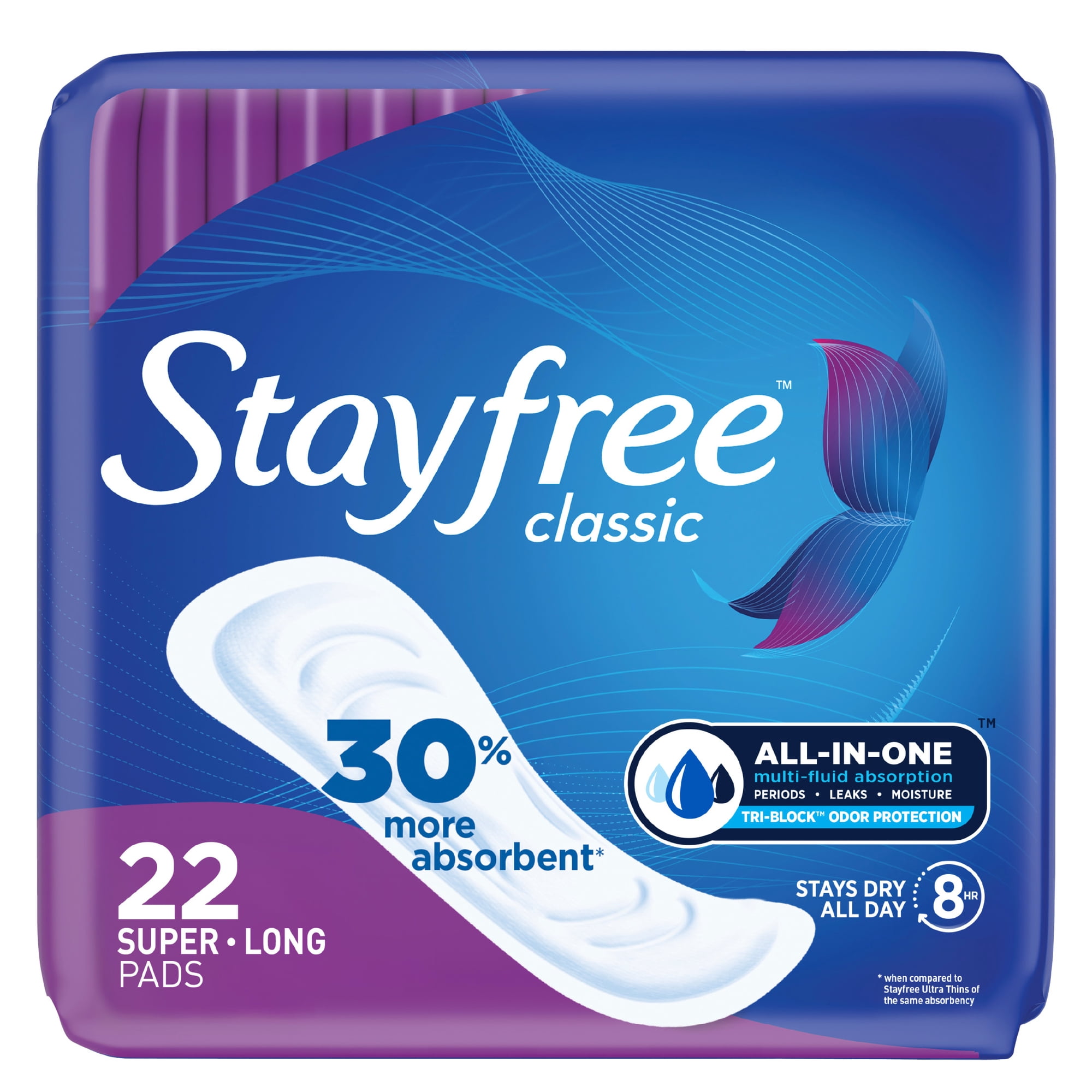 Stayfree Classic Pads Super Long without Wings, Unscented, 22 Ct
