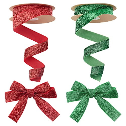 3 Rolls Wide Christmas Ribbon 70 Yards 2 inch Wide Polyester Satin Ribbon Solid Gold Red Green Ribbons for Christmas Gift Wrapping Wedding Crafts
