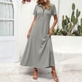 thumbnail image 2 of Erwazi Dresses for Women Solid Collared Short Sleeve Solid Dress Waist Cinched Zipper Trendy Casual Daily Summer Dresses, 2 of 7