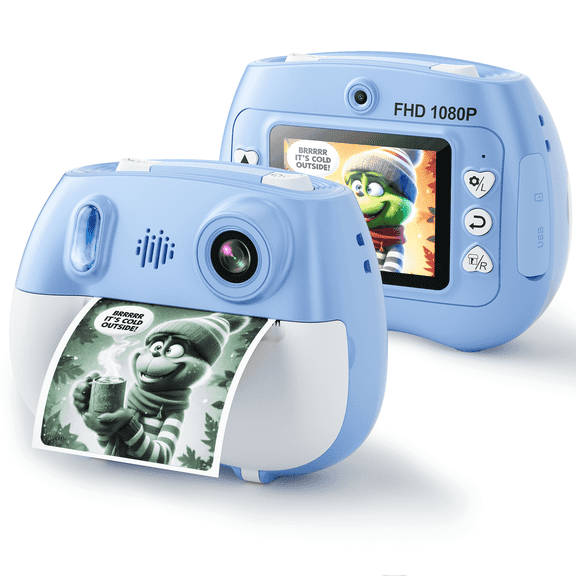 Losei Instant Camera, Front Rear Dual Selfie Kids Camera with 1080P HD Videos,2 Rolls Print Paper & 32G Card, Holiday Birthday Gifts for Kids Age 3-12(Blue)