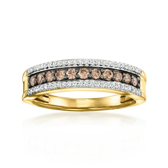 Ross-Simons 0.50 ct. t.w. Brown and White Diamond Ring in 18kt Gold Over Sterling, Women's, Adult