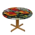 thumbnail image 3 of HAOXIT Round Table Cloth, Floral Painting with Colorful Bouquet of Flowers in Vase, Indoor Dining and Outdoor Patio Festival Use, Fits Round Table, Red Teal 31-35, 3 of 8