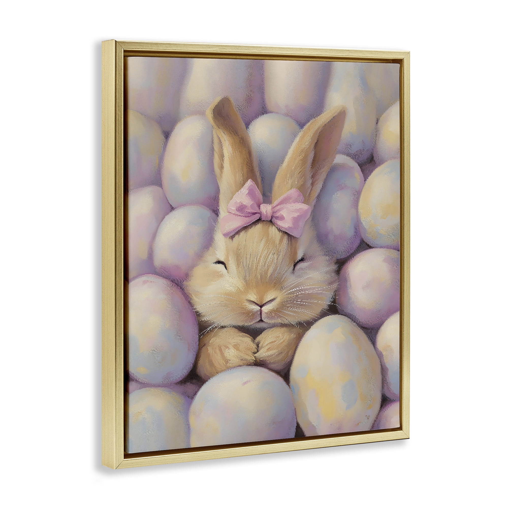 Stupell Industries Easter Bunny Nestled in Eggs Gold Framed Floater Canvas Wall Art, design by The Prints Vibe