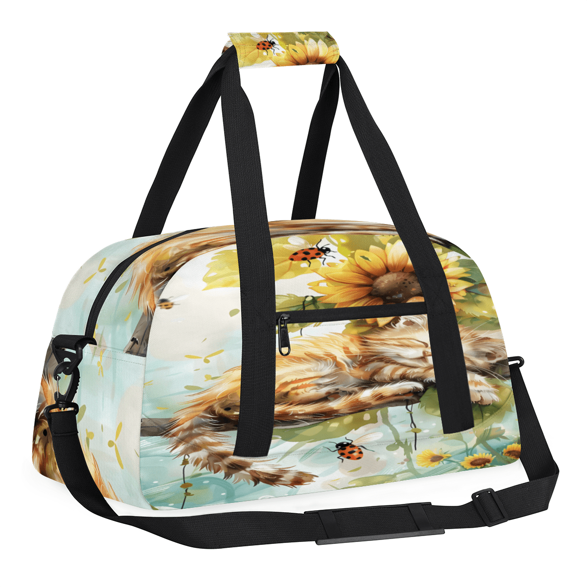 Herdesigns Cat Sunflower Sports Duffle Bag for Women & Men, Gym Bag Dance Bag Overnight Bag Carry On Weekender Travel Bag