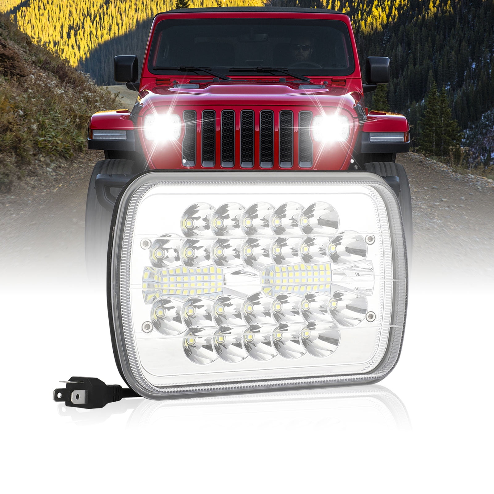 LED Headlights with PMMA Lens, EEEkit H6054 LED Car Headlamp with High/Low Beam DRL, IP67 Waterproof Dustproof Longer Lifespan Compatible for Jeep Dodge Chevy Ford Models Truck Van