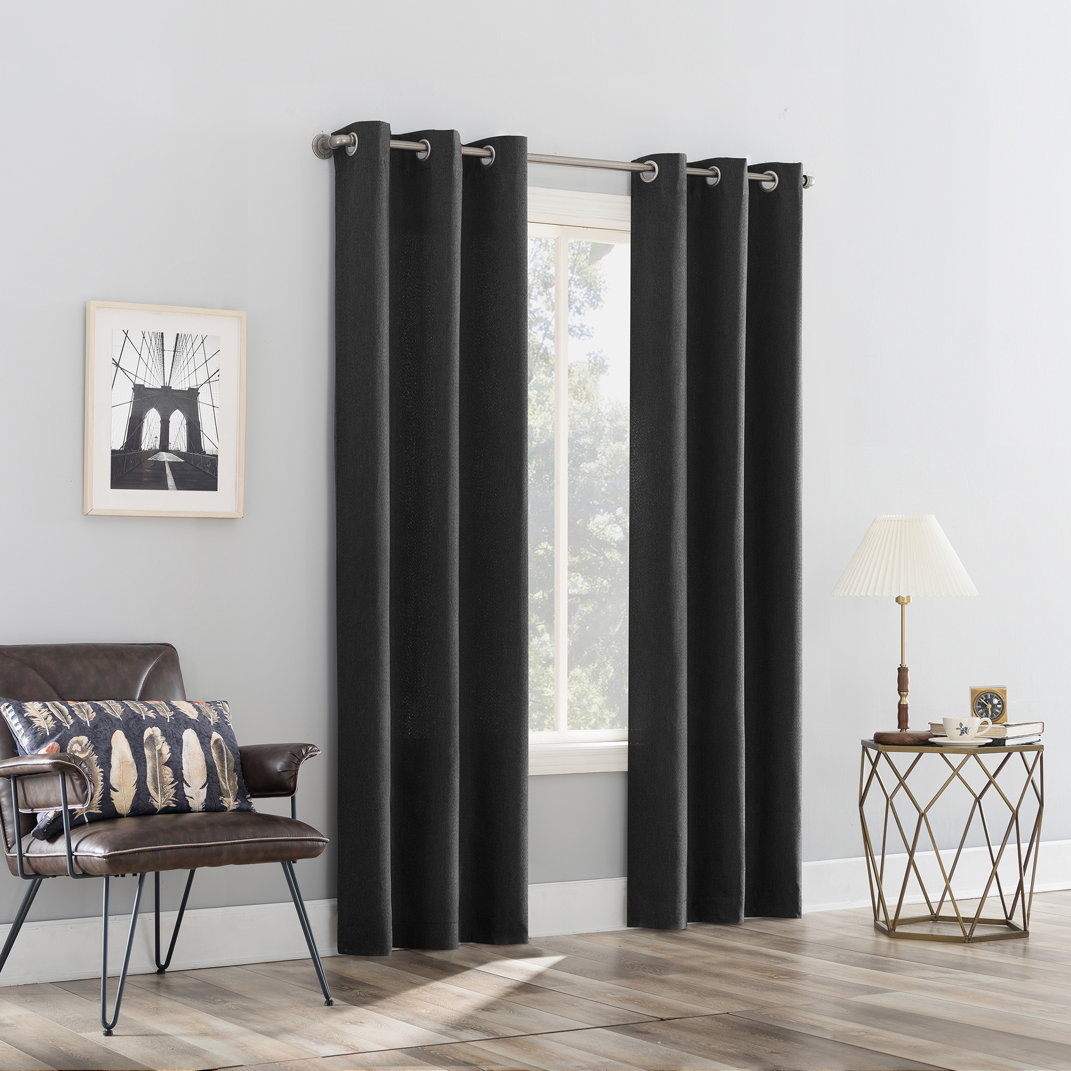 No. 918 Energy Lydell Solid Room Darkening Grommet Curtain Panel, 40"x84", Charcoal