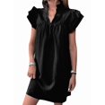 thumbnail image 2 of Women's Short Sleeve Tiered Mini Neck Sun Sundress Dress for Casual Beach Black XXL, 2 of 7