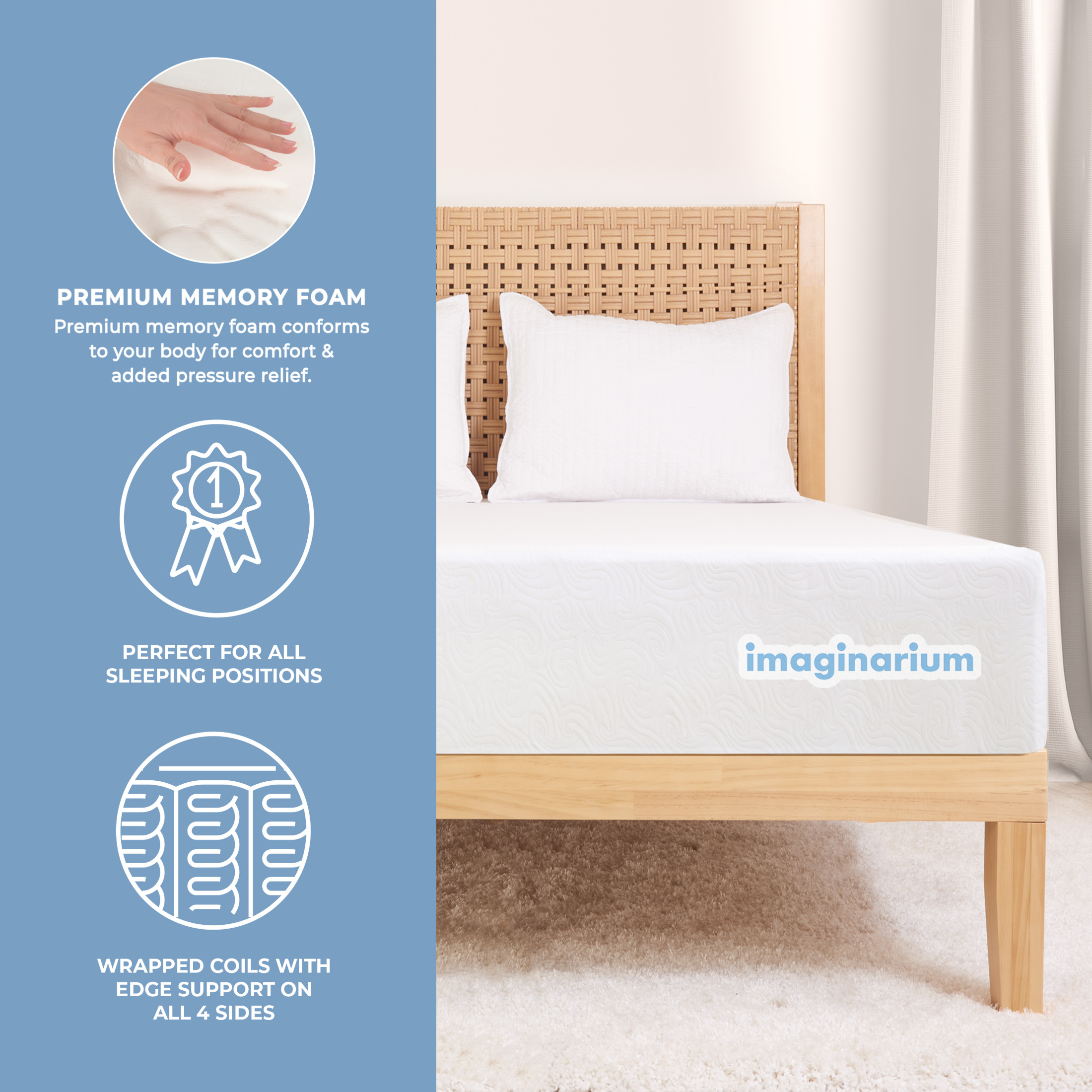 Imaginarium 10" Hybrid of Memory Foam and Coils Mattress with Antimicrobial Treated Cover, King - image 3 of 6