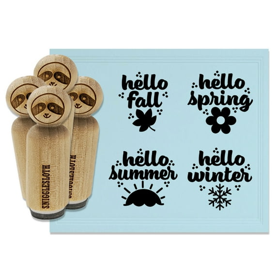Hello Seasons Spring Summer Fall Winter Rubber Stamp Set for Scrapbooking Crafting Stamping - Mini 1/2 Inch