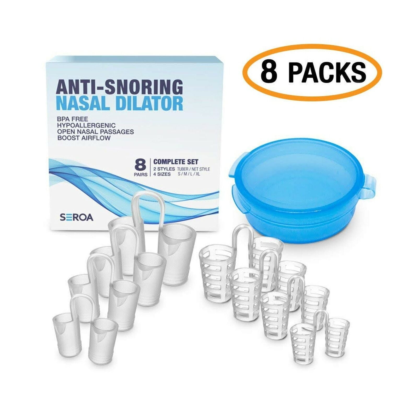 Premium Anti Snoring Devices Nose Vents Nasal Dilator, Stop Snoring Solution for Comfortable Sleeping, Snore Stopper, Ease Breathing and Prevent Snoring Aids, Snoring Relief – 2 Types, 8 Packs