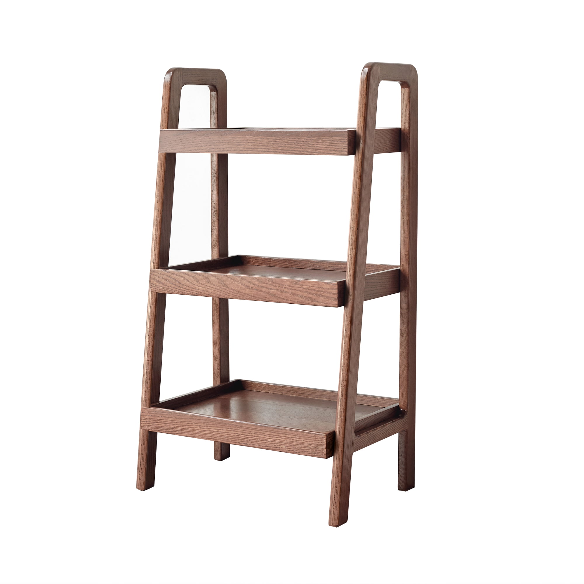 Walnut Oak Storage Bench, 3-Tier Beech Wood Entryway Shoe Rack, Solid Wood Multipurpose Organizer Shelf for Hallway Living Room Bedroom Bathroom Patio Kitchen