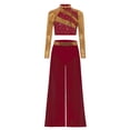 thumbnail image 4 of Aislor Girls 2 Piece Dance Outfits Sparkly Sequin Rhinestone Crop Top with Split Sides Flowy Pants Set Burgundy 8, 4 of 7
