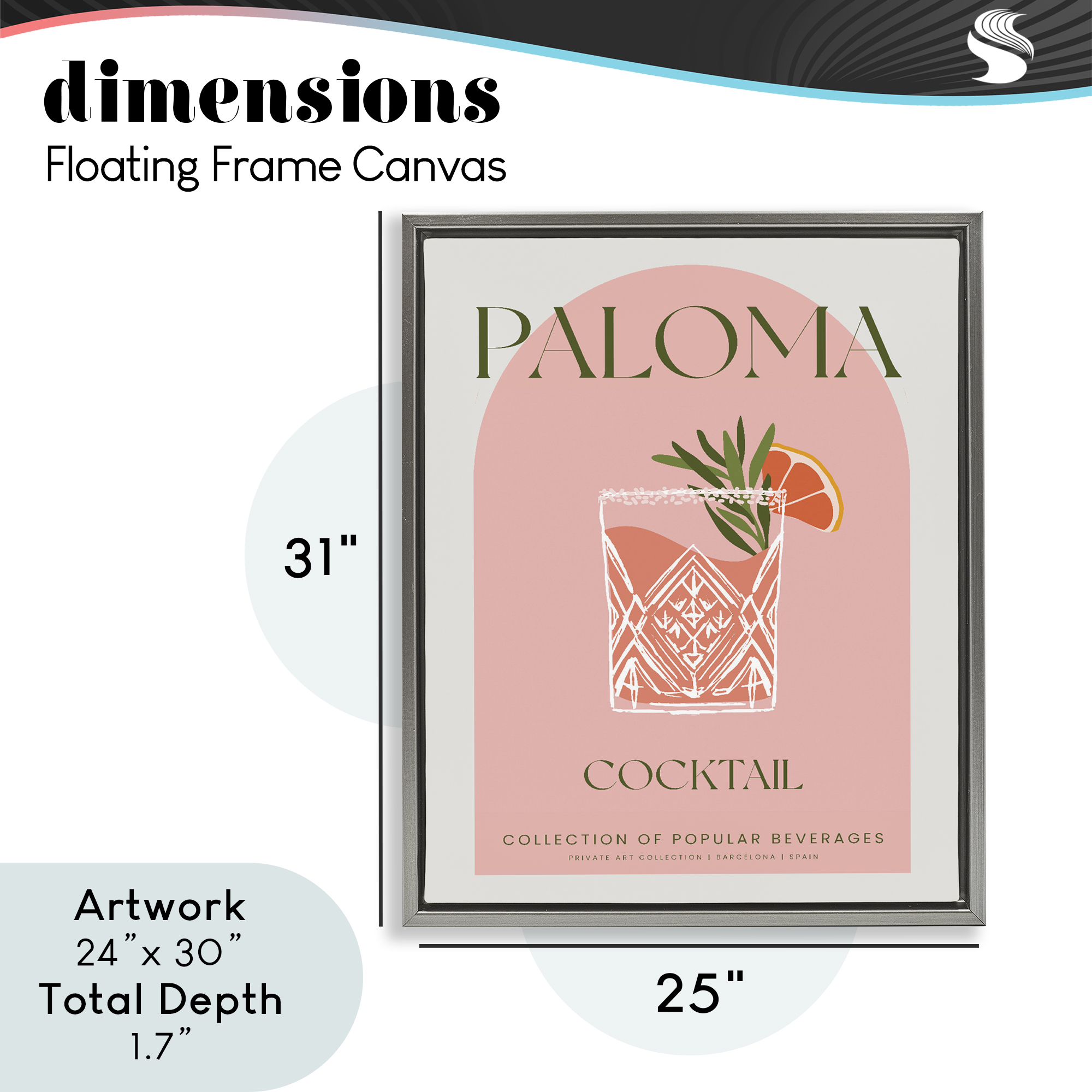 Stylish Retro Paloma Gray Framed Floater Canvas Wall Art, design by Lil' Rue