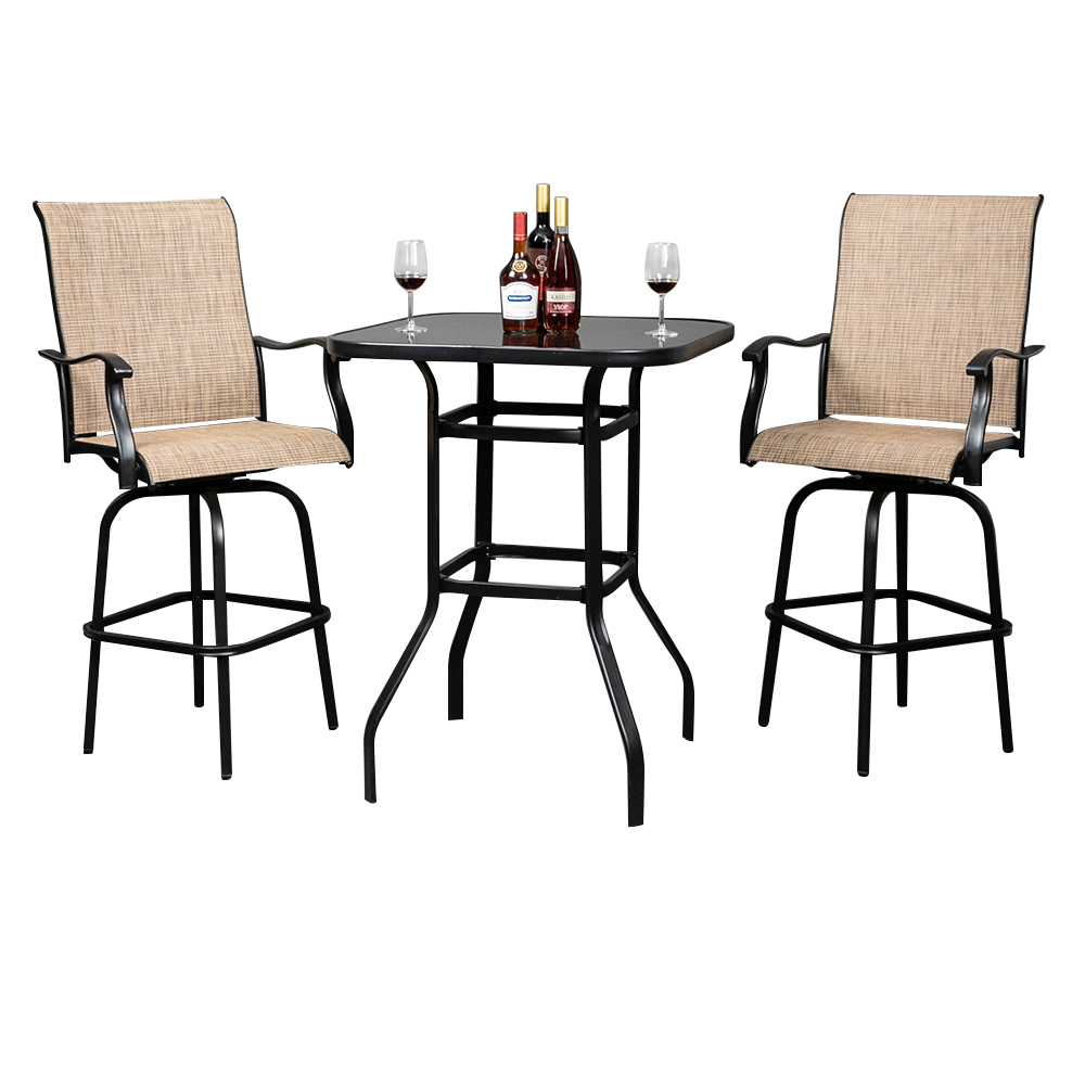 Outdoor Patio Swivel Bar Sets, BTMWAY 3 Piece Bar Height Bistro Set with Glass Top Dining Table and 2 Swivel Bar Stools, All-weather Fabric High Top Conversation Set for Backyard Balcony Front Porch - image 5 of 18