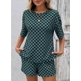 thumbnail image 2 of DOKOTOO Womens 2 Piece Outfits Casual Plaid Short Sets Lounge Beach Travel Short Sleeve Round Neck Tops Match High Waisted Shorts Summer Outfits, 2 of 8