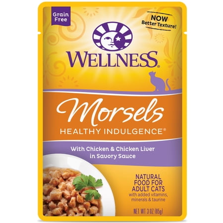 Wellness Healthy Indulgence Natural Grain Free Wet Cat Food, Morsels Chicken & Chicken, 3-Ounce Pouch (Pack of 24)