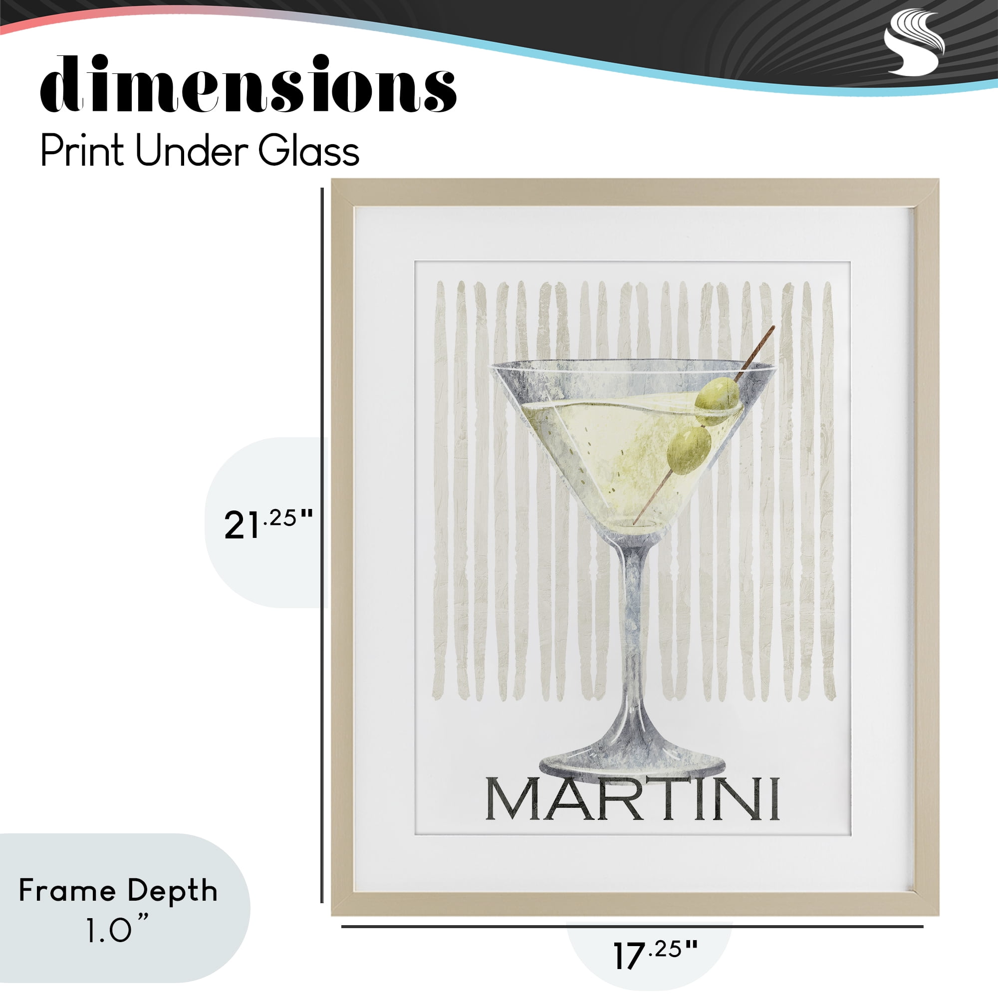 Stupell Industries Subtle Martini Drink Birch Framed Print Under Glass, design by Kim Allen
