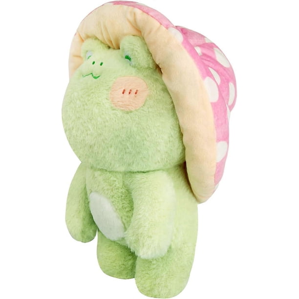 Cute Frog Plush Doll with Red Mushroom Hat Stuffed Animal Toy Green Crocodile Frog Plush Pillow for Girls(Light Green Body Pink Hat,42 cm/16.5 inch)