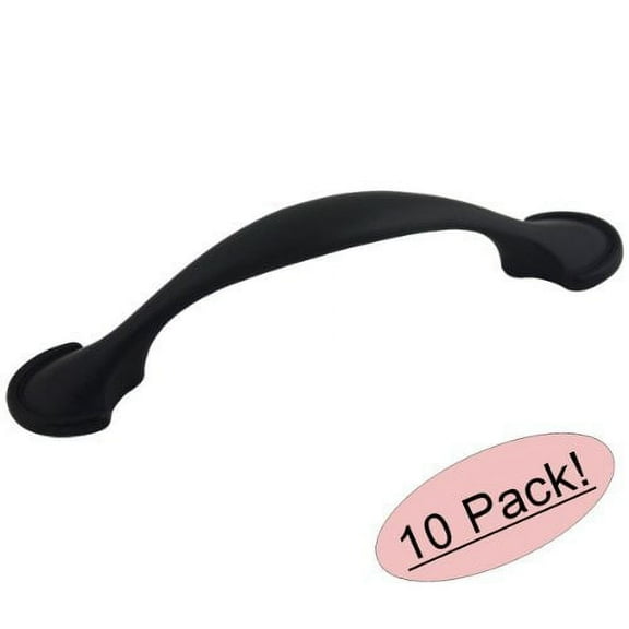Cosmas 6632FB Flat Black Cabinet Hardware Handle Pull - 3" Inch (76mm) Hole Centers - 10 Pack