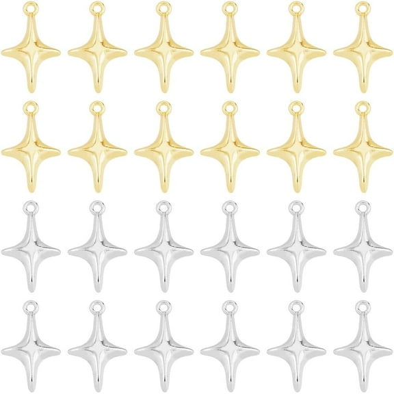 1Box 48pcs 2 Colors Star Pendant Mini Star Charms Small Star Shape Charm Four-pointed Star Charms for Jewelry Earrings Necklaces Making Hole: 1.5mm