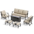 thumbnail image 4 of Summit Living 6 Pieces Patio Conversation Set with 45" Fire Pit, Outdoor Furniture Metal Sofa, Beige Cushions, 4 of 19