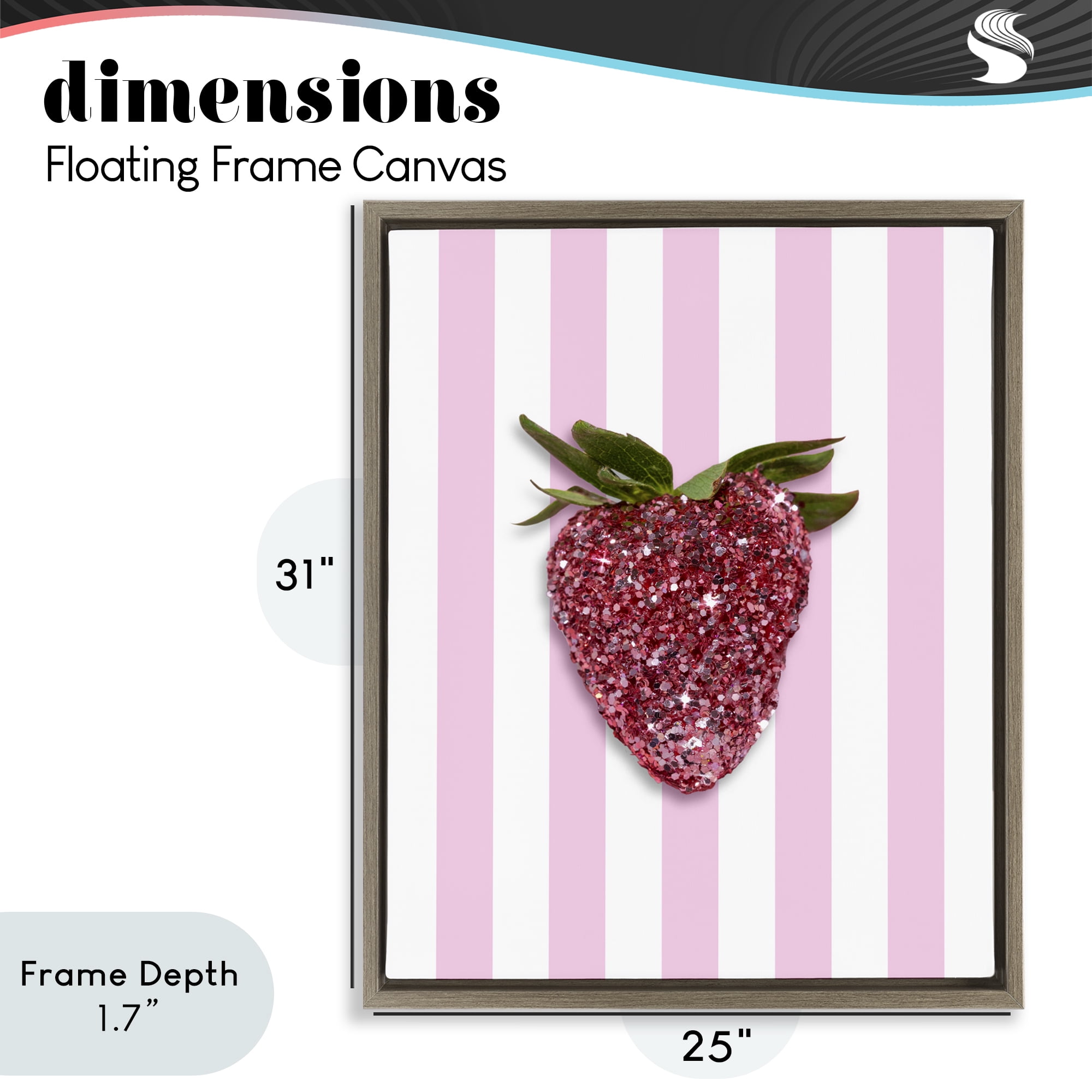 Stupell Industries Glimmer Strawberry on Green Stripes Brown Framed Floater Canvas Wall Art, design by LISH Creative