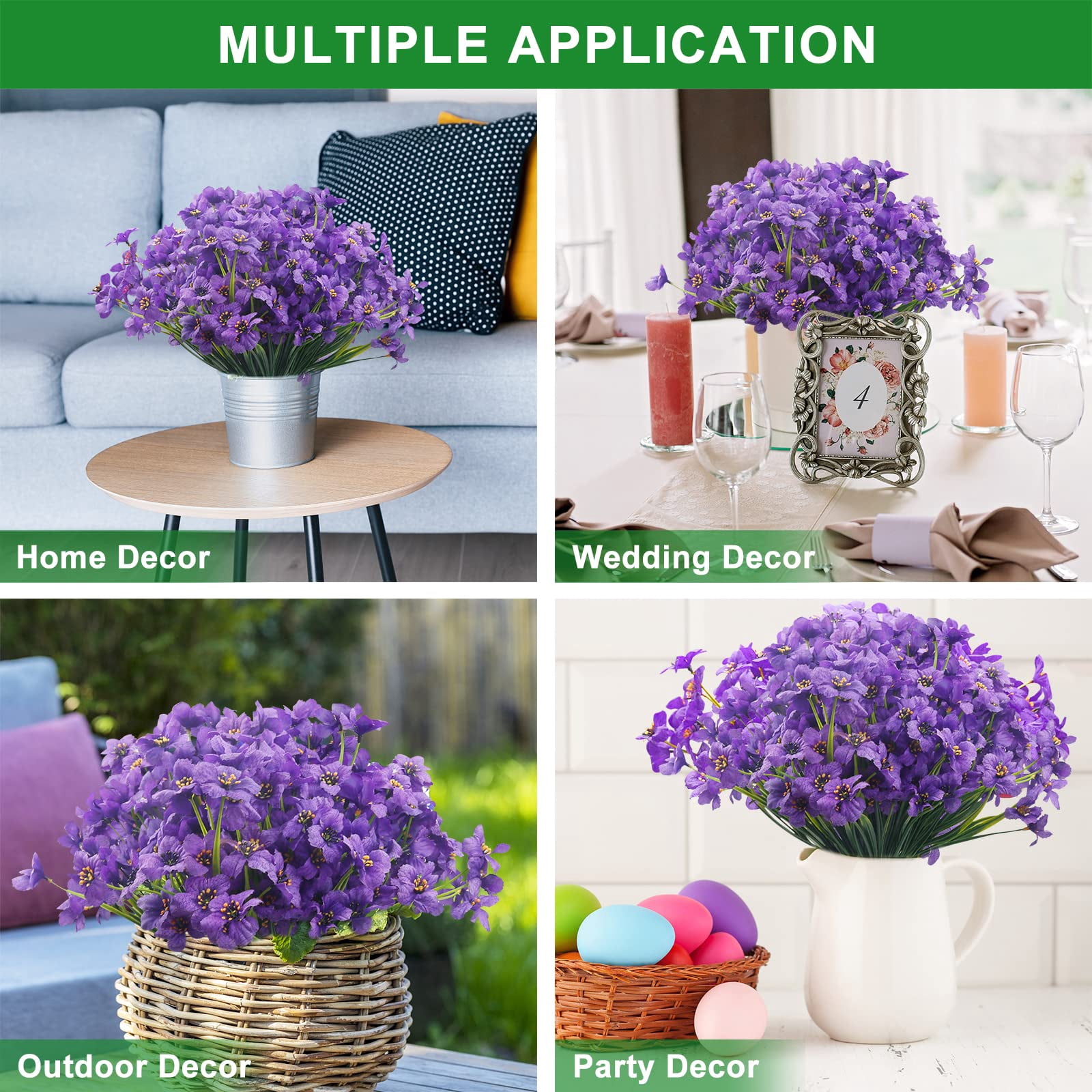 24 Bundles Artificial Silk Violet Flowers Realistic UV Resistant Outdoor Fake Plants for Indoor/Outside, Front Porch, Garden, Hanging Planter, Window Box Decoration (Dark Purple)