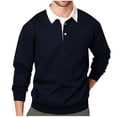 thumbnail image 2 of USNSM Men's Classic Solid Color Slim Fit Golf Shirt Casual Business Athletic T-Shirt Turndown Collar Button Long Sleeve Pullover Tees Navy M, 2 of 7
