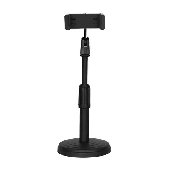 Riwcyla Desktop Cell Phone Stand Holder Clamp Tablet Stand Adjustable Height Portable Stable Round Base for Watching Online Classes Video Photo Live Streaming Black