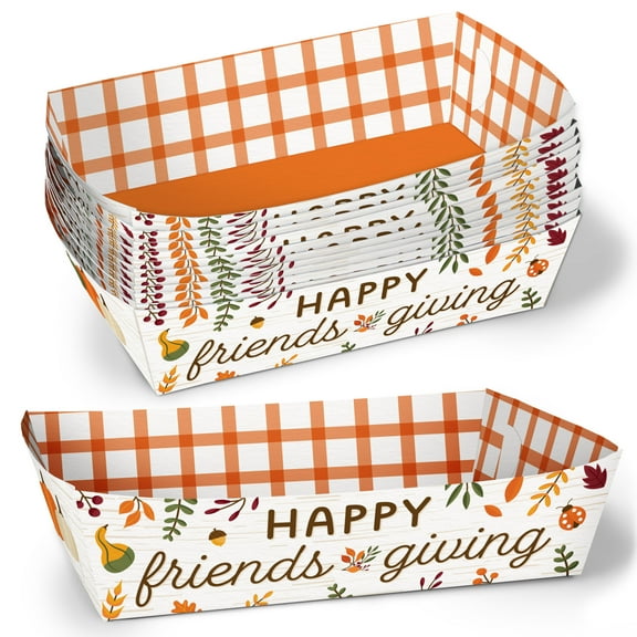 Big Dot of Happiness Fall Friends Thanksgiving Paper Food Trays, Disposable Food Boats Double-Sided Meal Holders - 12 Ct
