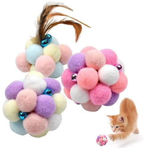 3Pcs Cat Toy Balls Colorful Kitten Toys Soft Cat Balls Interactive for Indoor Cats Dogs for Pet Plush Scratch Chew