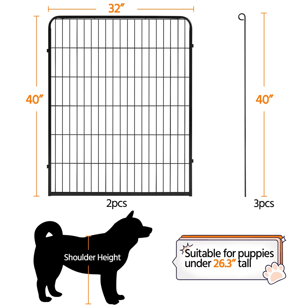Alden Design 40"H Heavy Duty Black Iron Dog Playpen, 2 Panels