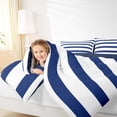 thumbnail image 3 of Manfei Geometric Stripes Comforter Sets Twin Size, Navy White Down Comforter, Teenager Boys Girls Reversible Bedding Twin Comforter Set, Microfiber Room Decorative, 2pcs, 3 of 8