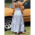 thumbnail image 2 of Womens Blue And White Striped Halter Maxi Dress V-Neck Smocked Waist, 2 of 9