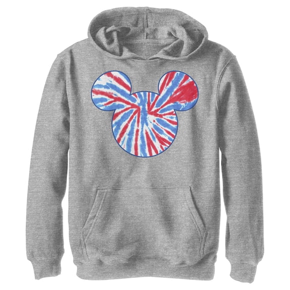 Boy's Mickey & Friends Mickey and Friends Americana Tie Dye Pull Over Hoodie Athletic Heather Small