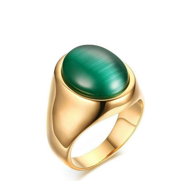 Men's Titanium Steel Ring with Green Opal Stone Geometric Design Anniversary Celebration Gift Opening Ceremony Travel Ring Gold Tone