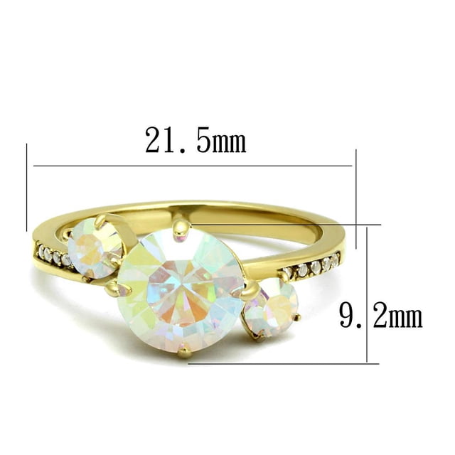 IP Gold(Ion Plating) Stainless Steel Ring with Top Grade Crystal in Multi Color for Women Multi Color Stone Color Style TK3095 Size 5