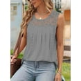 thumbnail image 3 of Summer Tank Tops for Women Loose Fit Pleated Tunics Scoop Neck Sleeveless Lace Tops Curved Hem Flowy Gray XXXL, 3 of 4
